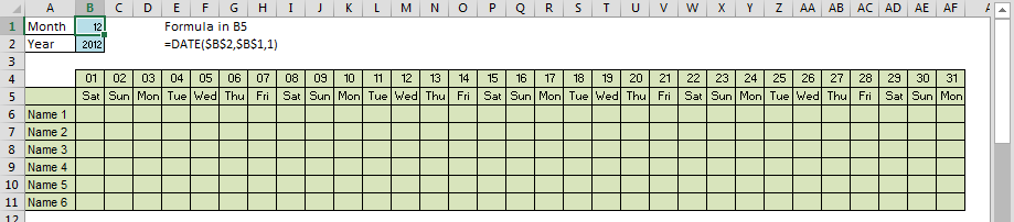 Highlighting weekends in Microsoft Excel example.